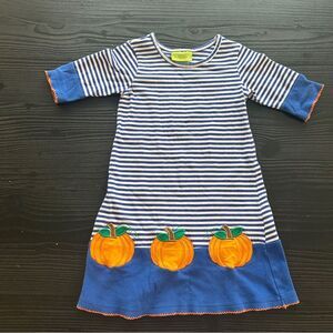 EUC Classic Whimsy stripe dress with pumpkins appliqué size 18mo